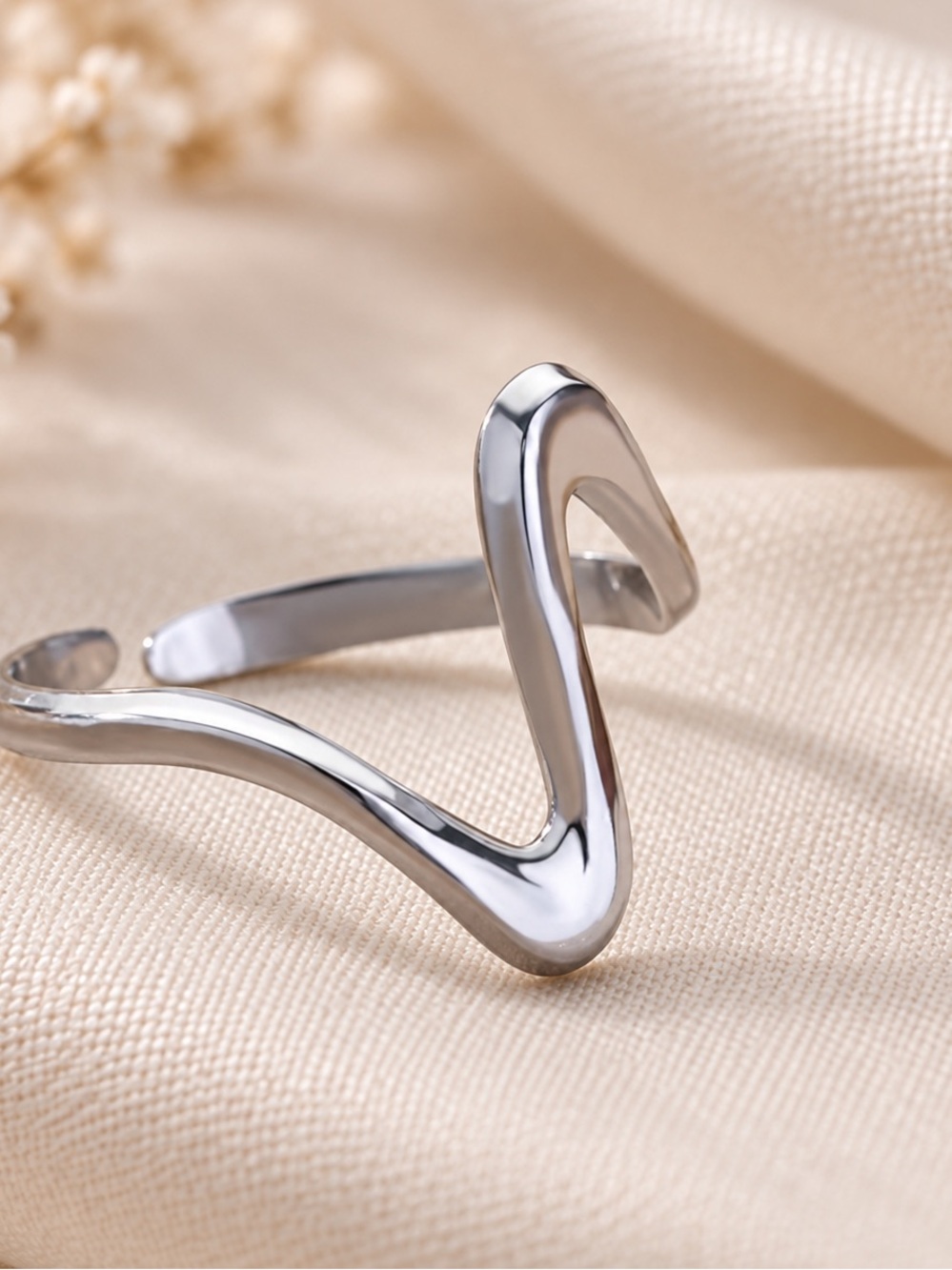 Silver Open Ring Modern Minimalist Adjustable Statement Ring